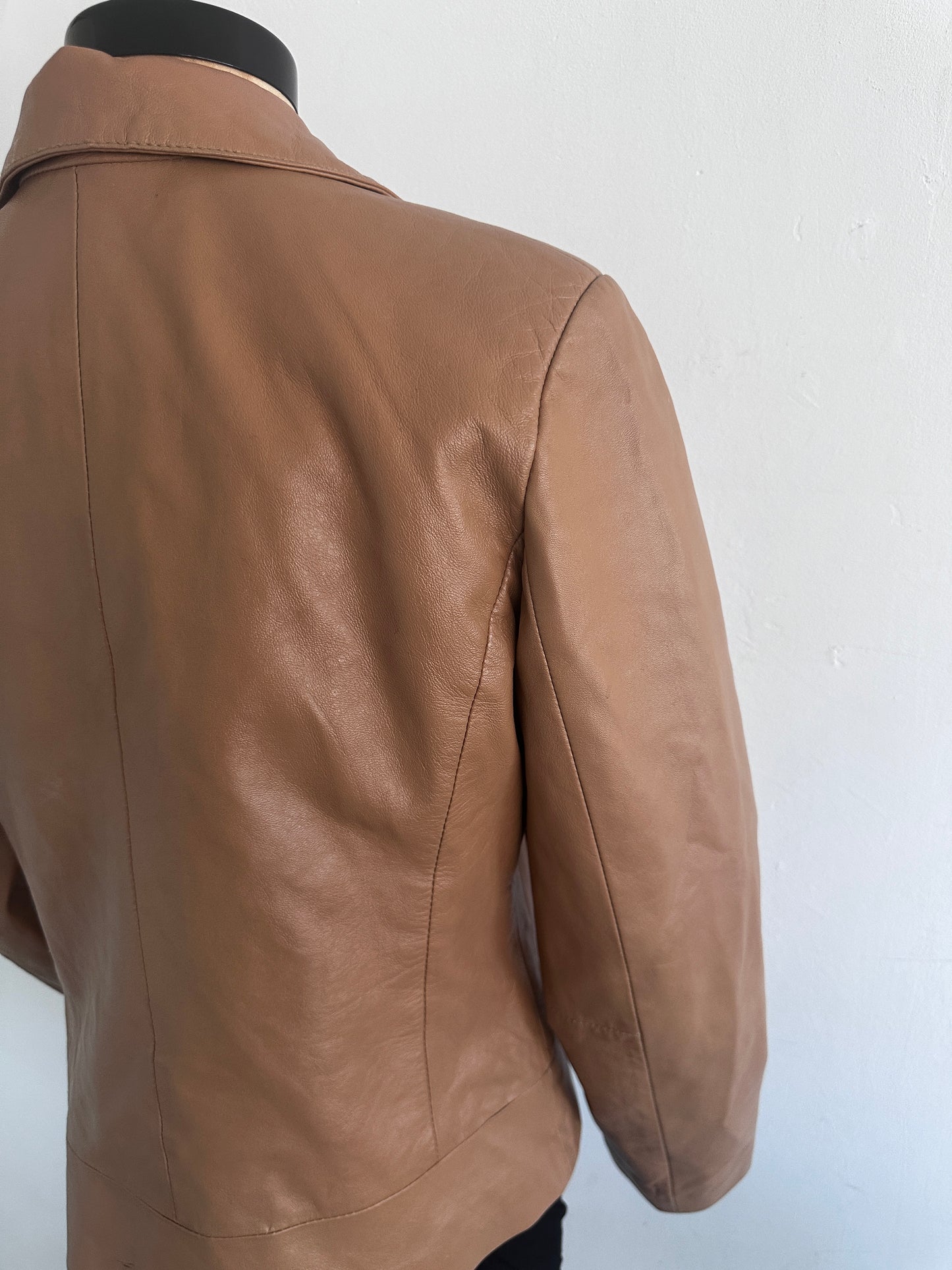 Cognac leather jacket short