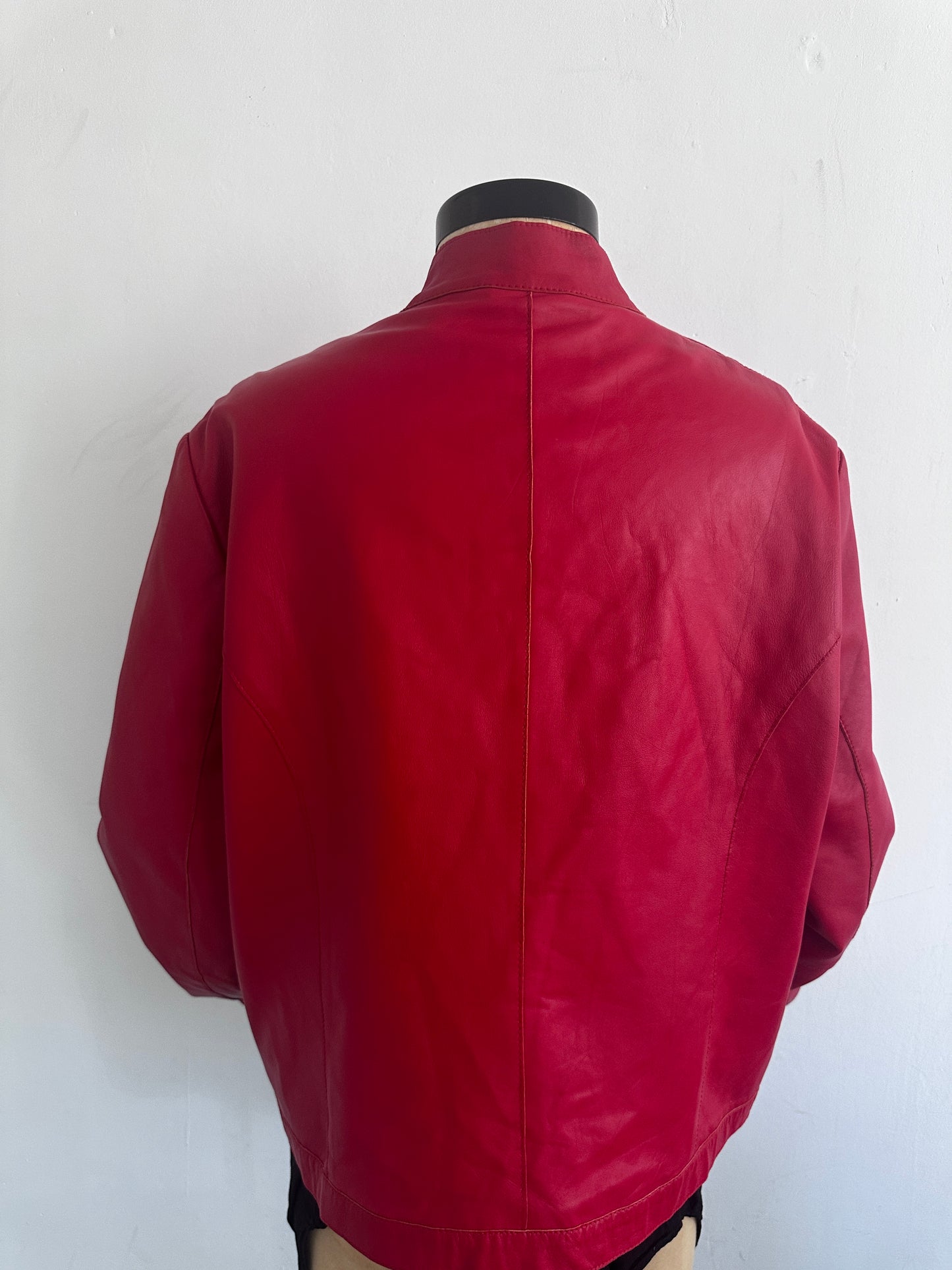 Bright red leather jacket