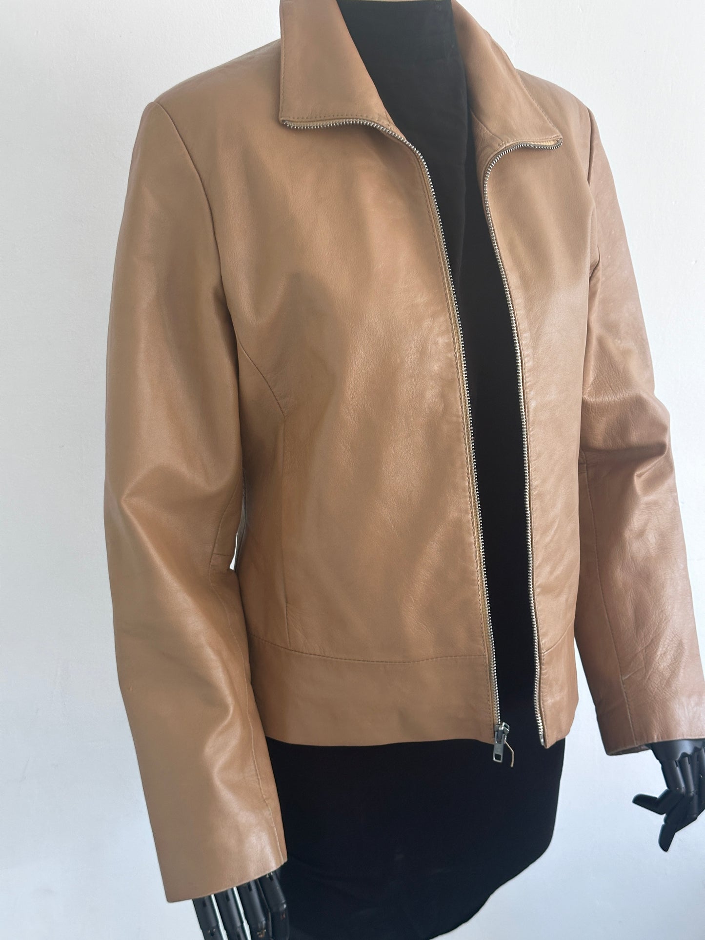 Cognac leather jacket short