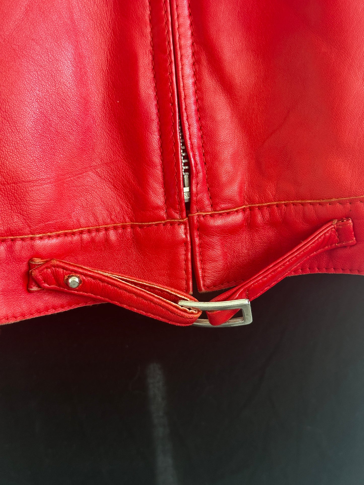 Bright red leather jacket