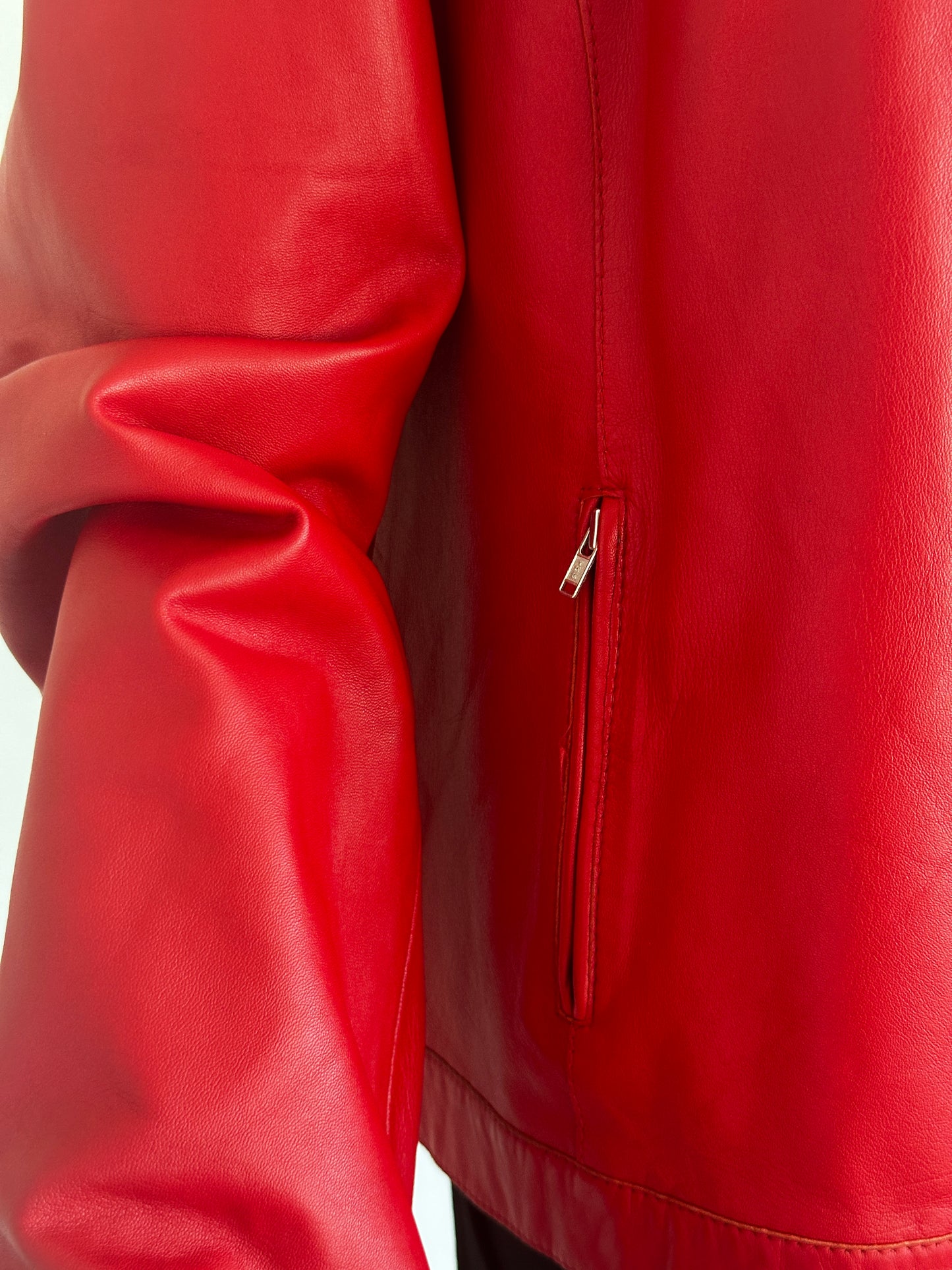 Bright red leather jacket