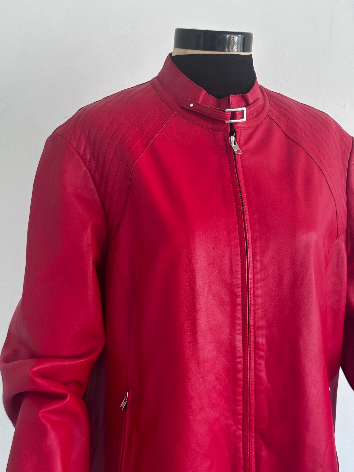 Bright red leather jacket
