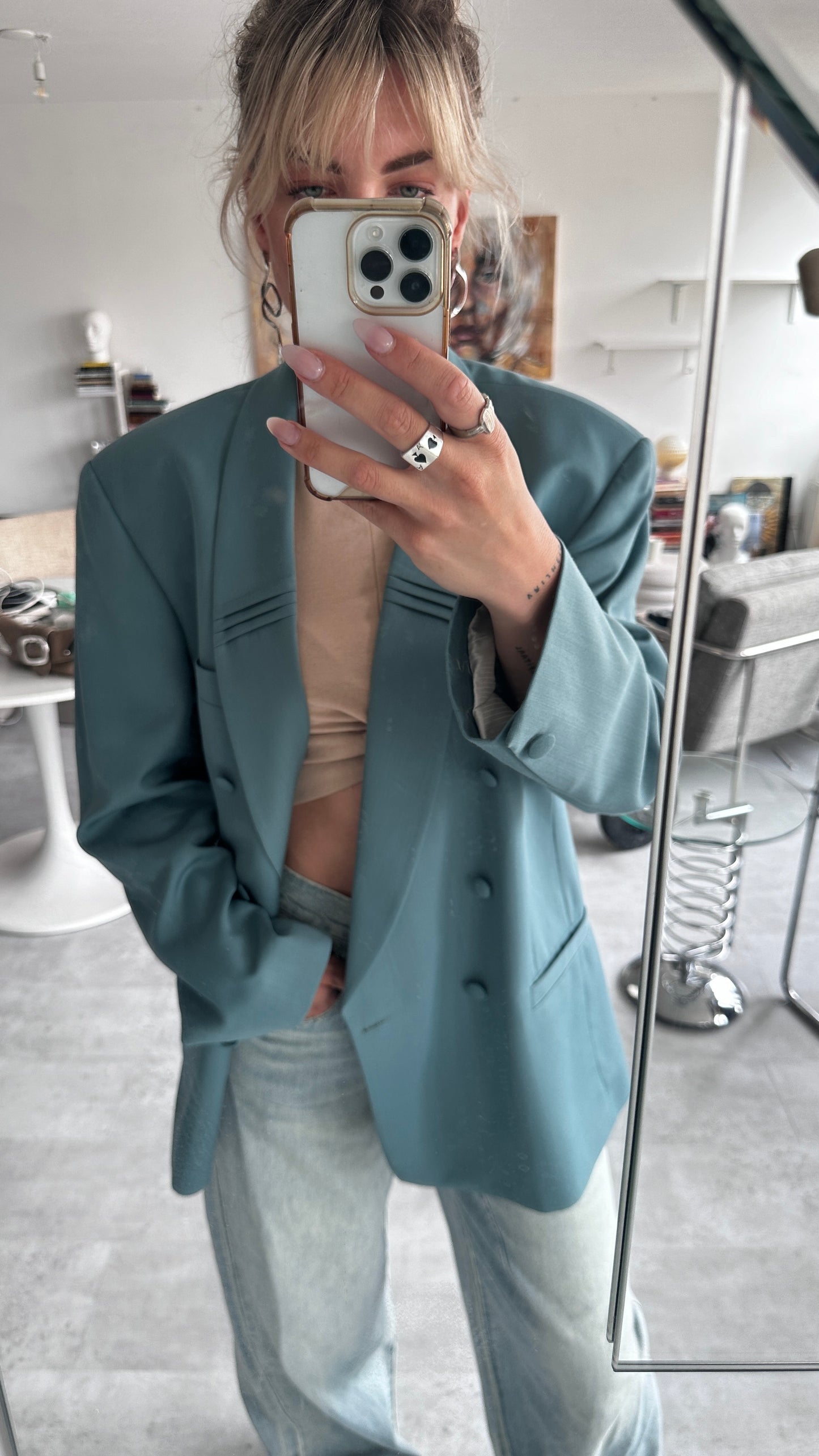 Vintage oversized blazer turquoise