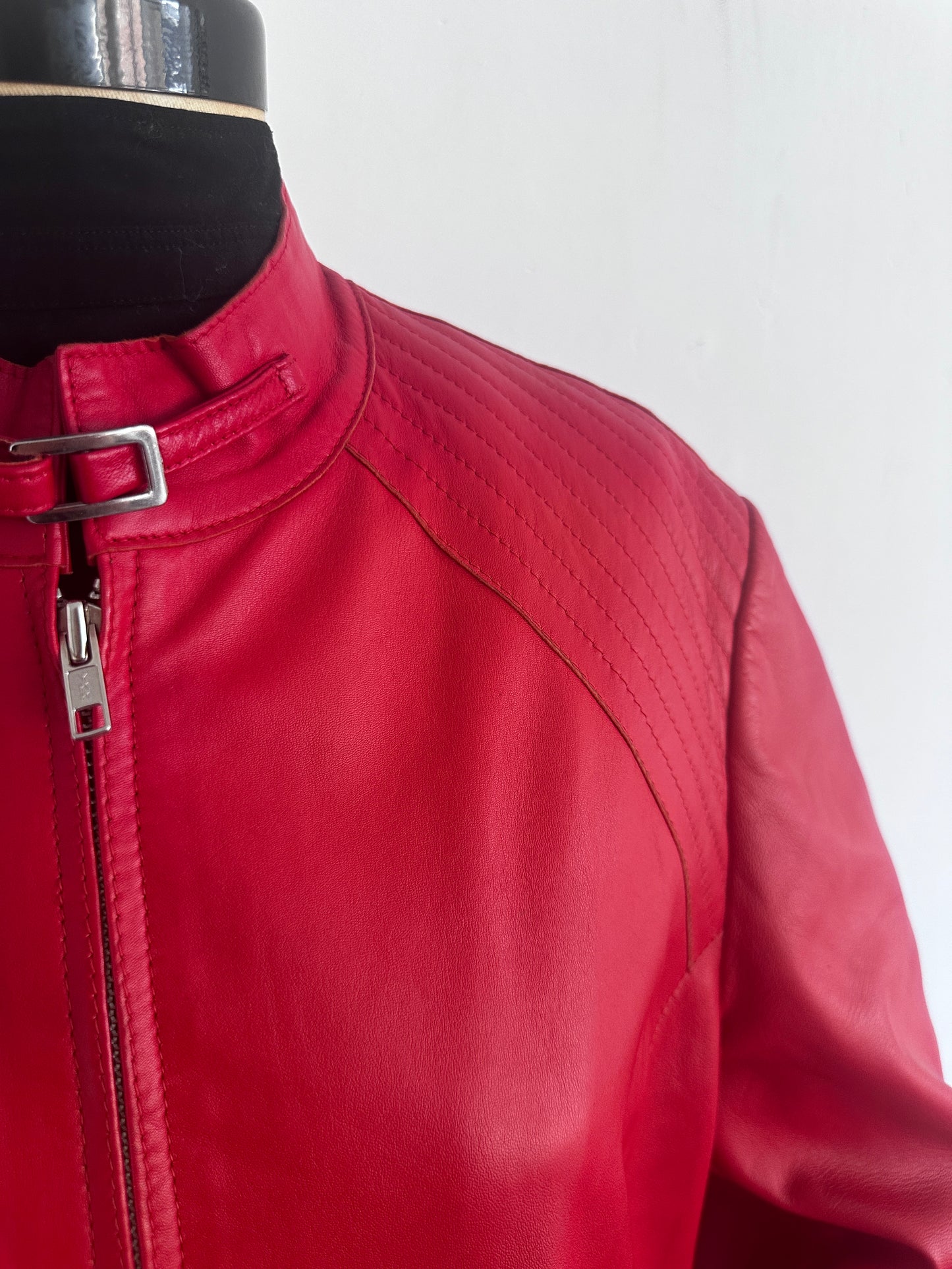 Bright red leather jacket