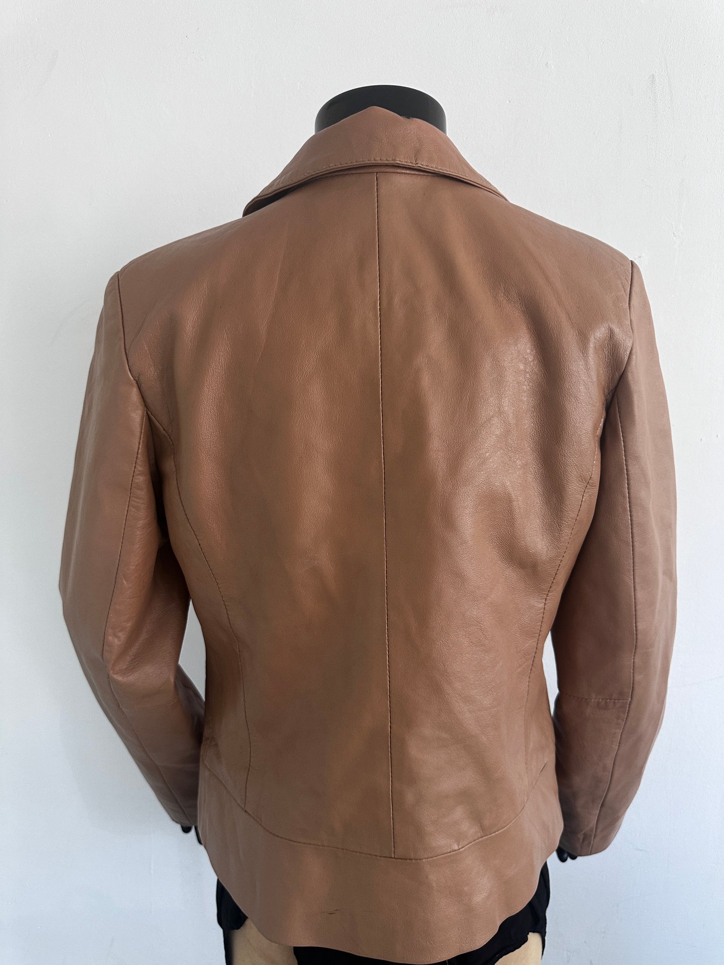 Cognac leather jacket short