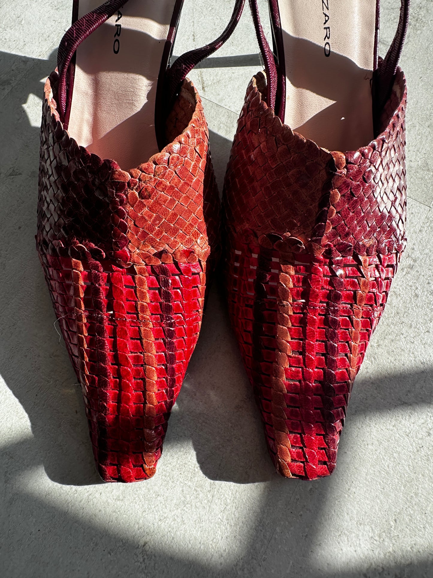 Vintage pumps gevlochten leer