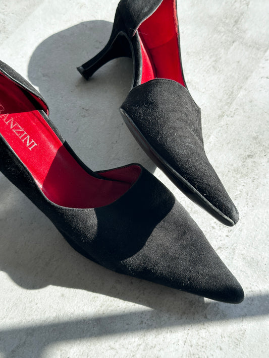 Vintage pumps zwart suede