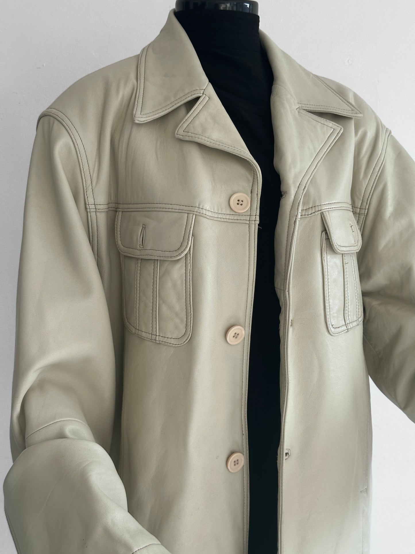 Oversized vintage cream leather jacket
