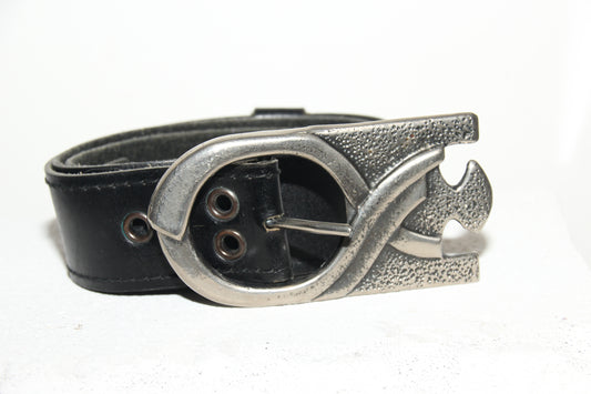 Leather belt with silver buckle