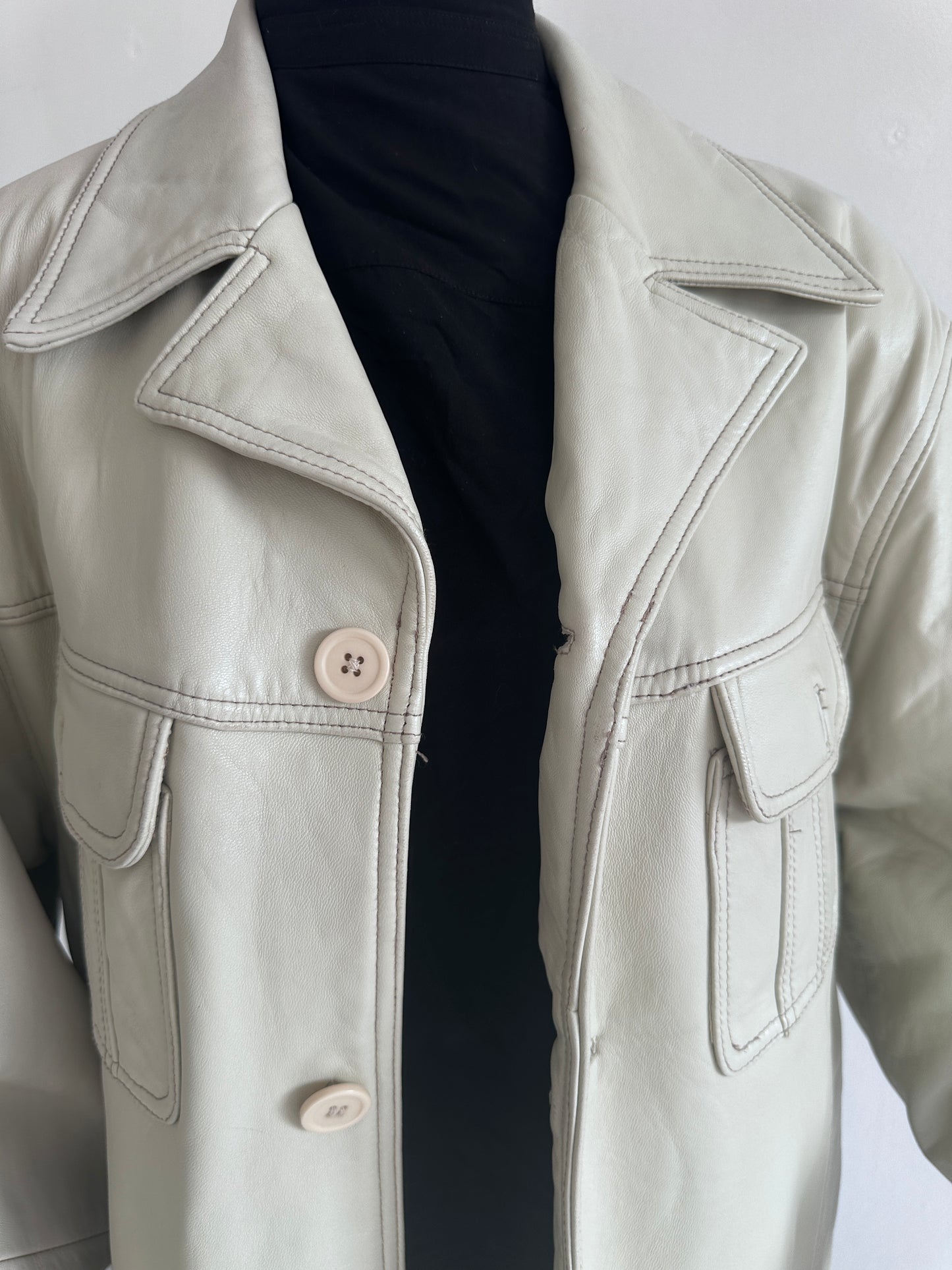 Oversized vintage cream leather jacket