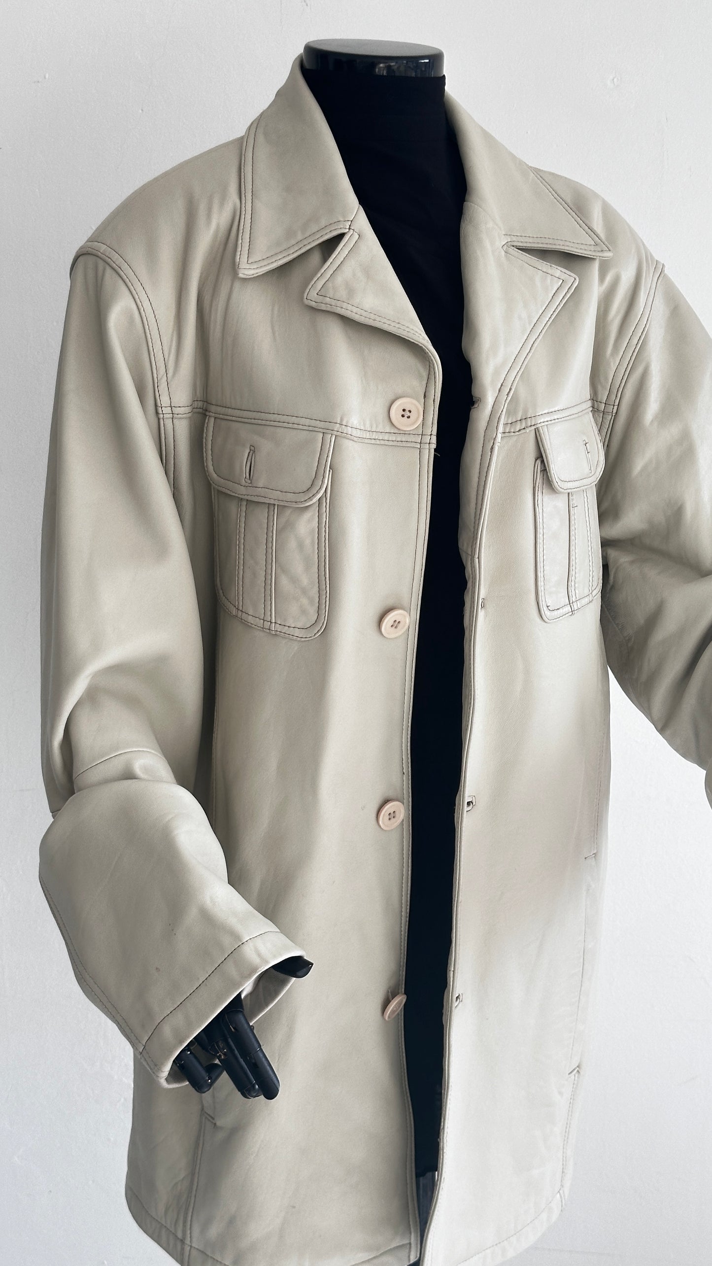 Oversized vintage cream leather jacket