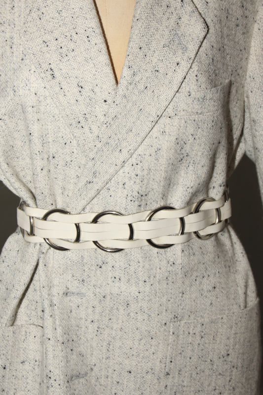 White & silver leather belt
