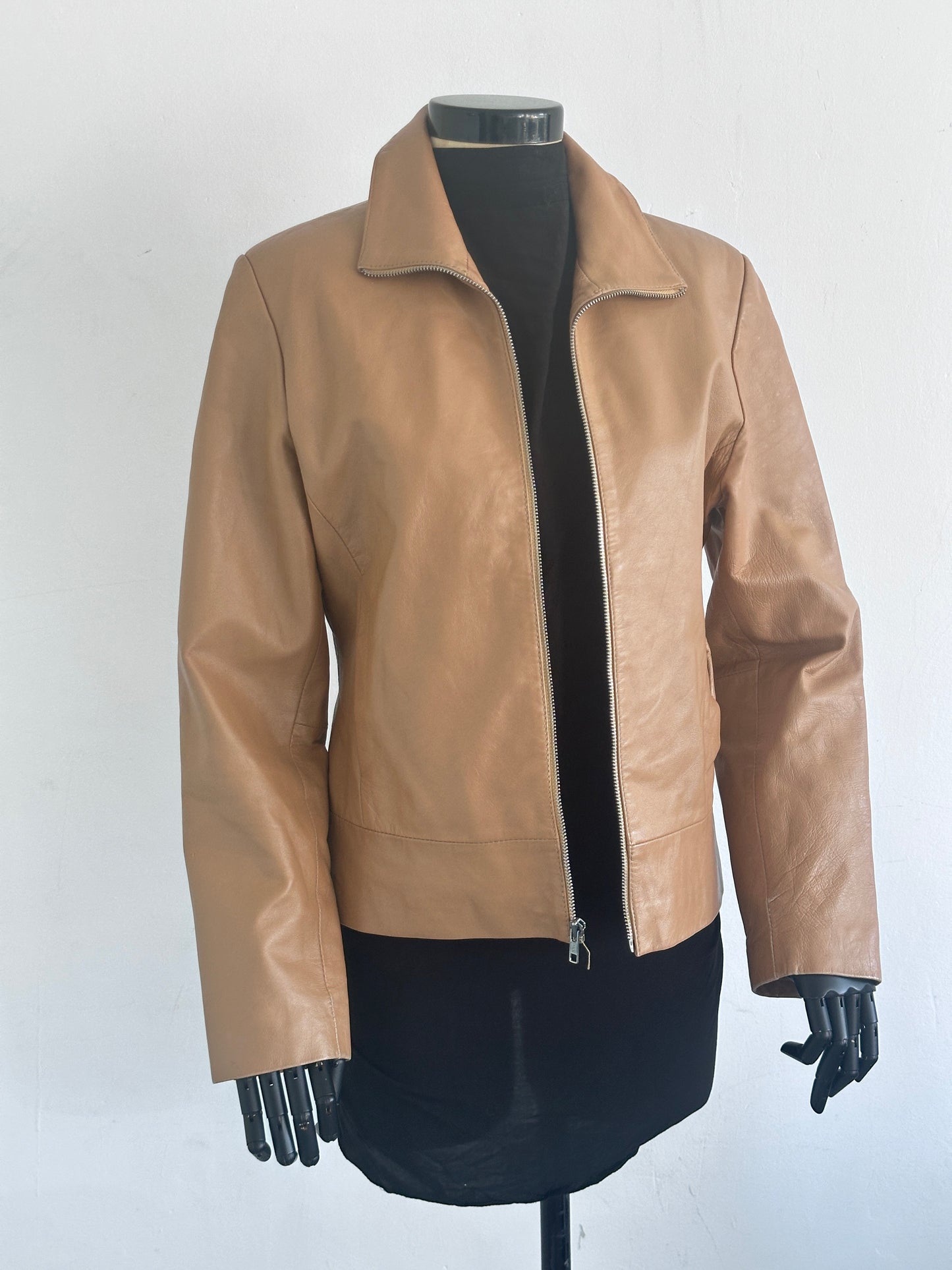 Cognac leather jacket short