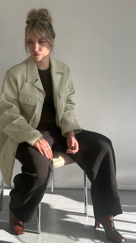 Oversized vintage cream leather jacket
