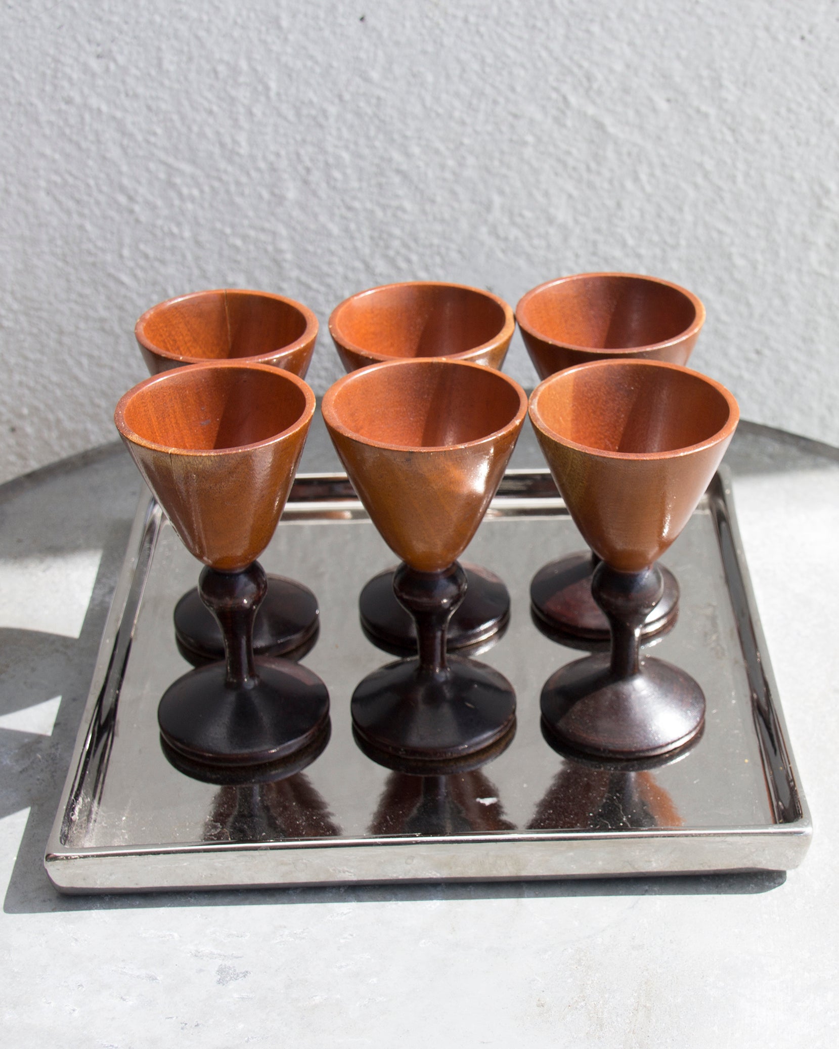 SET OF 6 SMALL WOODEN WINE GLASSES
