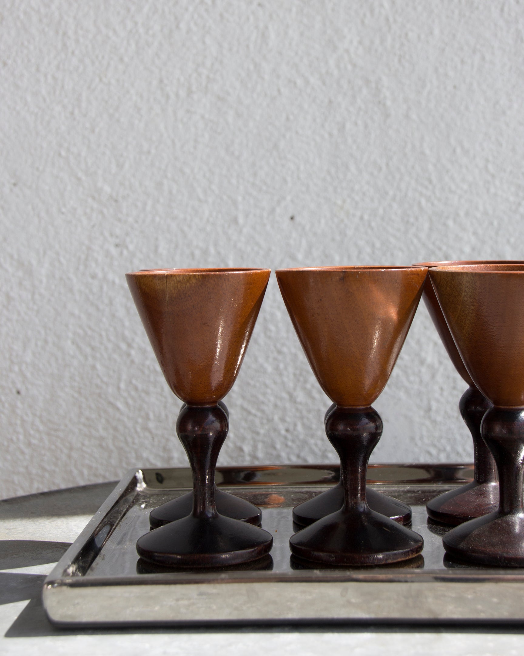 SET OF 6 SMALL WOODEN WINE GLASSES